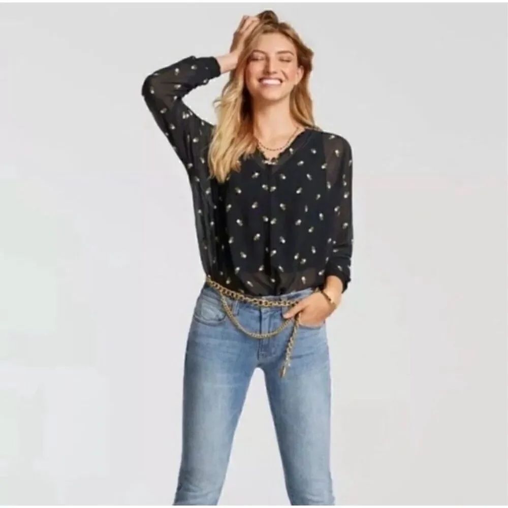 CAbi Algeria embroidered blouse black Style 5338 sz Small
